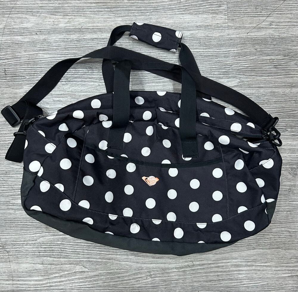 Vintage Roxy Black White Polka Dot Duffle Bag Gym Travel Weekender Overnight